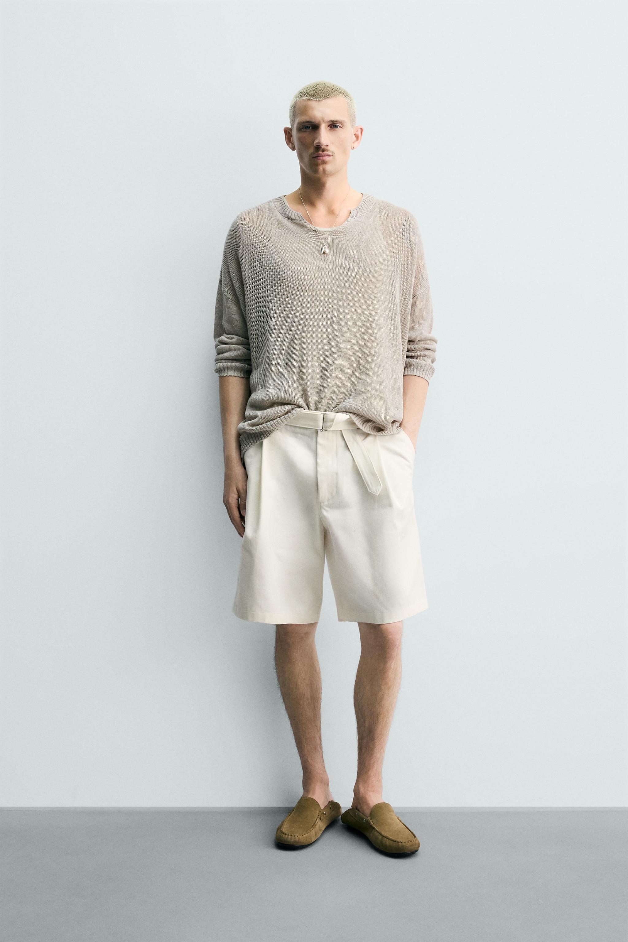 RELAXED FIT PLEATED BELTED SHORTS